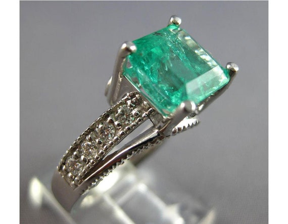 Estate Large 3.78Ct Diamond & Aaa Emerald 14Kt Wh… - image 1