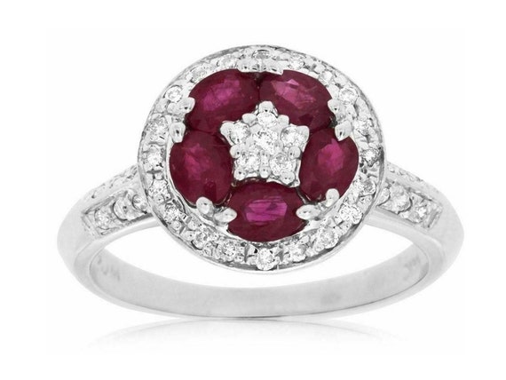 Estate 1.27Ct Round Diamond and Aaa Ruby 14Kt Whi… - image 1