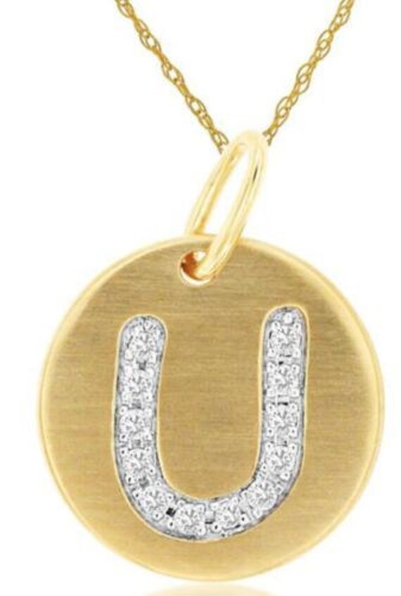 Estate .06Ct Diamond 14Kt Yellow Gold Letter U Ini