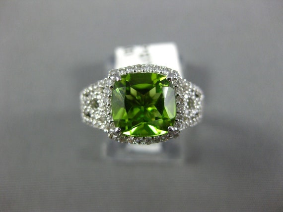 Estate Large 2.45ct Diamond & Aaa Peridot 14k Whi… - image 2