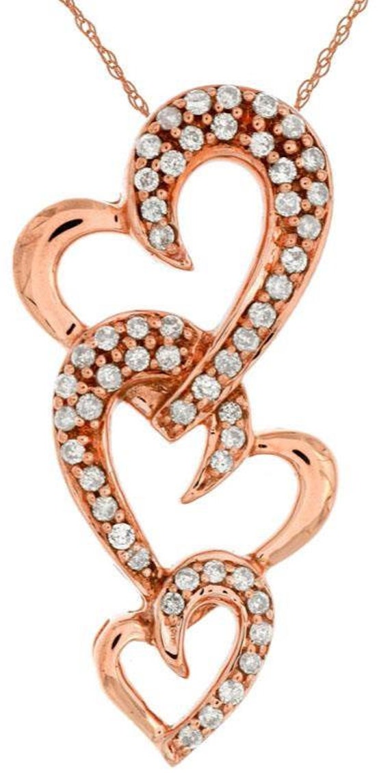 Estate .25ct Diamond 14k Rose Gold 3d Triple Heart