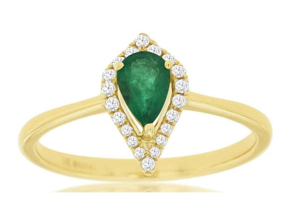 Estate .48Ct Diamond and Aaa Emerald 14Kt Yellow … - image 1
