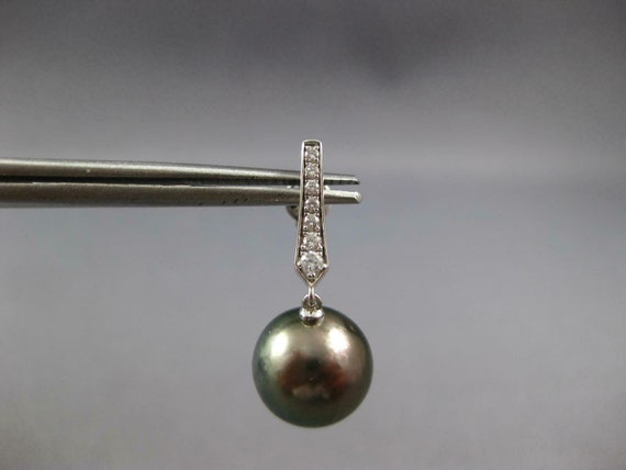 Estate .15ct Diamond & Aaa Tahitian Pearl 14k Whi… - image 4