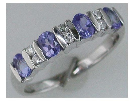 0.89Ct Diamond and Aaa Tanzanite 14K White Gold 3… - image 1