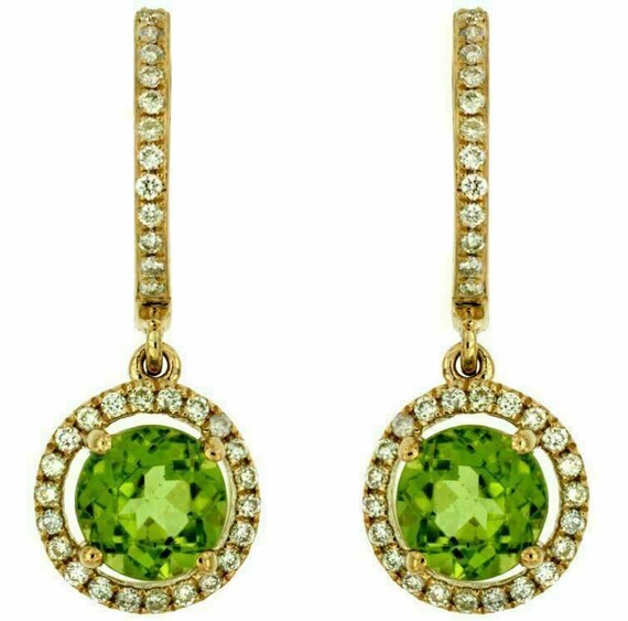 2.11Ct Diamond & AAA Peridot 14Kt Yellow Gold 3D … - image 1