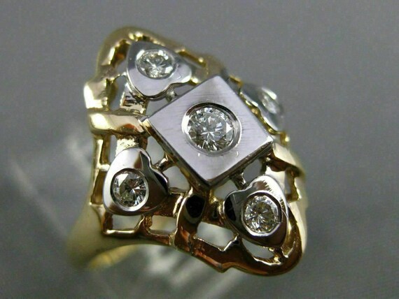 Estate Large .20ct Diamond 14kt White & Yellow Go… - image 4