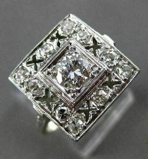 Antique Large .72Ct Old Mine Diamond Platinum Fili