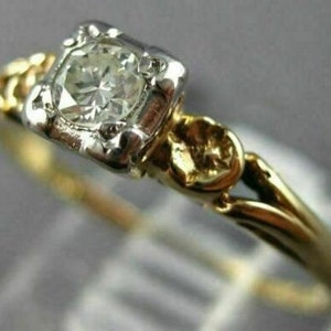 Estate Antique .15ct Old Mine Diamond 14kt 2 Tone Gold Fishtail Engagement Ring #20018