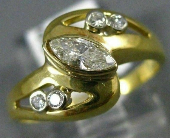 Antique Wide .33Ct Diamond 14Kt Yellow Gold 3D Pr… - image 1
