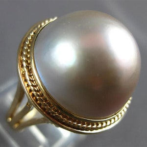 Estate Large Aaa Pink Mabe Pearl 14Kt Yellow Gold 3D Classic Filigree Ring 27178