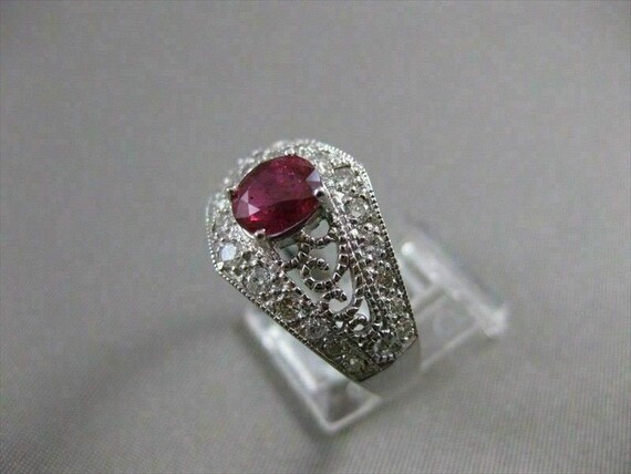 Antique 1.73Ctw Diamond Ruby 18K W Gold Filigree … - image 2