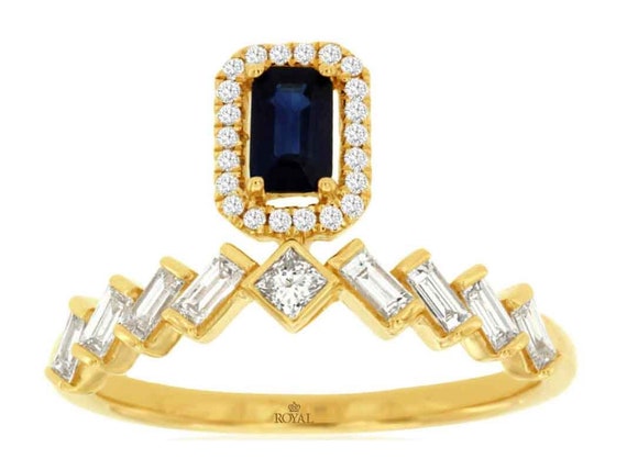 Estate .72Ct Diamond & Aaa Sapphire 14Kt Yellow G… - image 1