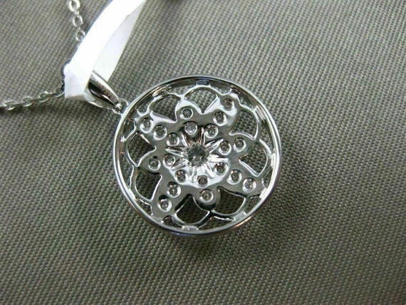 Estate .28Ct Diamond 18K White Gold 3D Flower Fil… - image 7