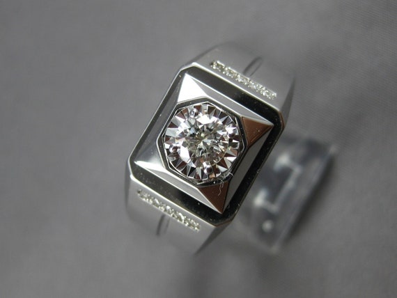 Estate Large .57ct Diamond 14kt White Gold Handcr… - image 2