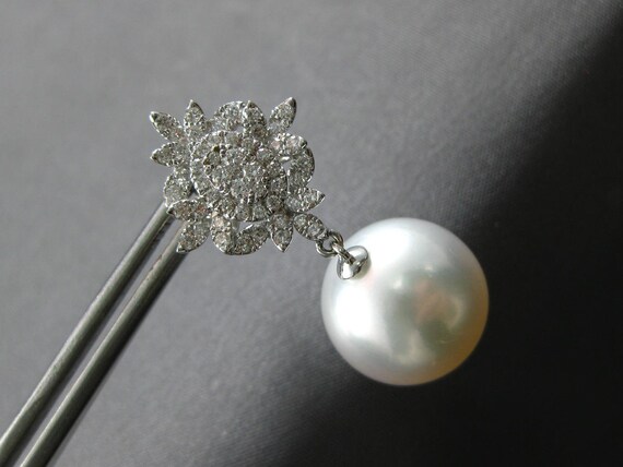 Estate Large .80ct Diamond & Aaa South Sea Pearl … - image 4