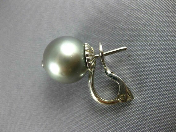 Estate Large Diamond & Aaa Grey Tahitian Pearl 18… - image 8