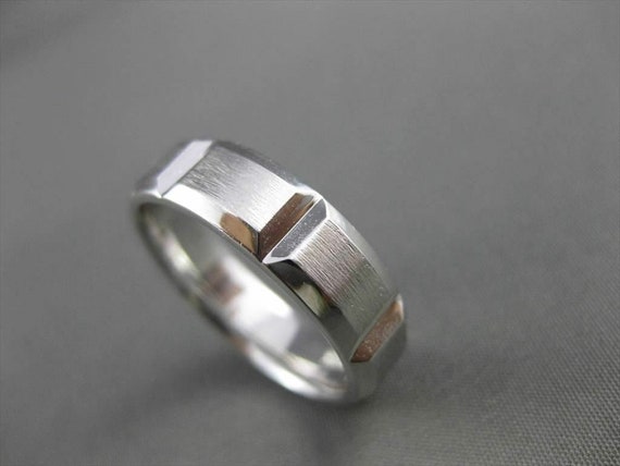 Estate 14Kt White Gold Square Matte & Shiny Mens … - image 3