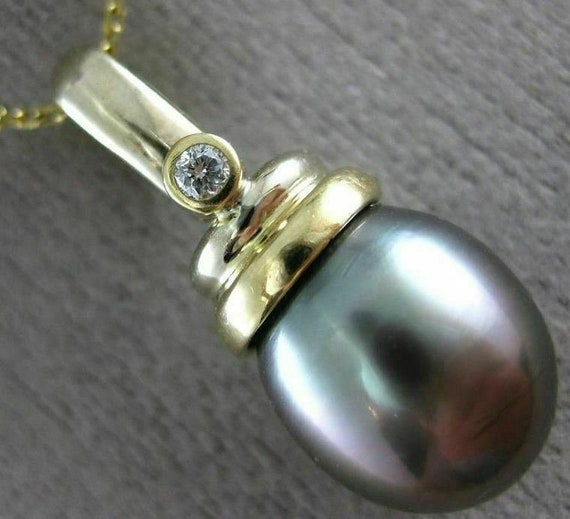 Estate Large .03Ct Diamond & Aaa Tahitian Pearl 18