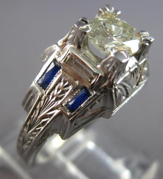 Antique Large Art Deco .99Ct Diamond & Aaa Sapphi… - image 1