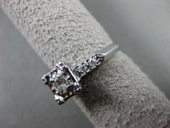 Antique .45Ct Diamond 14Kt White Gold Filigree Fi… - image 9