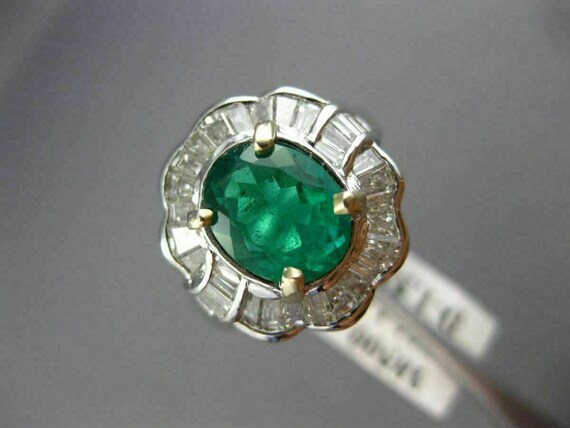 Wide 3.18Ct Diamond & Emerald 18Kt White Gold Ova… - image 7