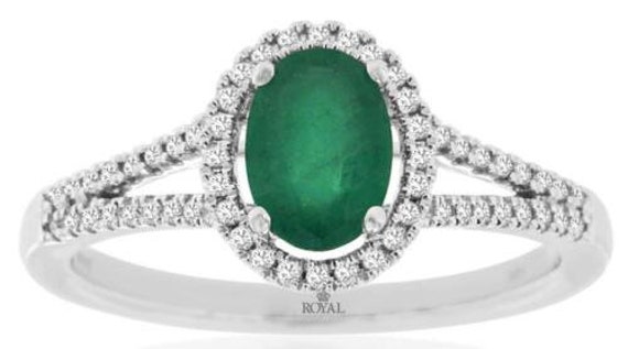 Estate .95Ct Diamond  Aaa Emerald 14Kt White Gold… - image 1