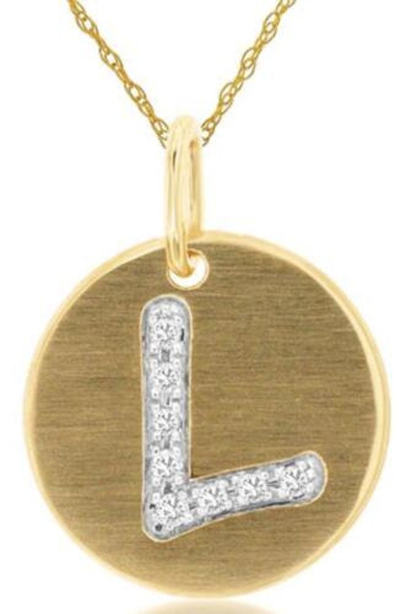 Estate .04ct Diamond 14kt Yellow Gold Letter L In… - image 1