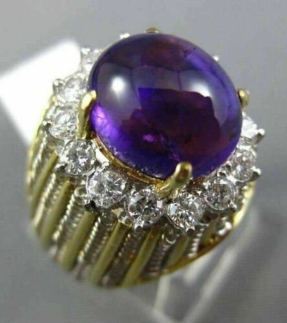 Estate Antique Large 8.34ct Diamond & Aaa Amethyst