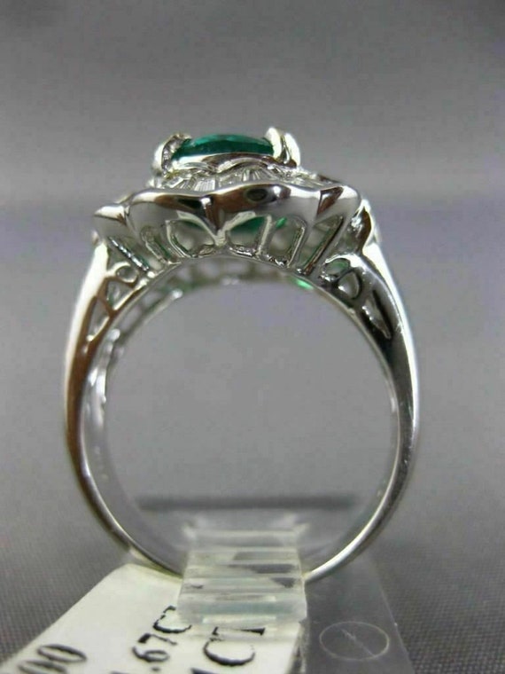 Wide 3.18Ct Diamond & Emerald 18Kt White Gold Ova… - image 4