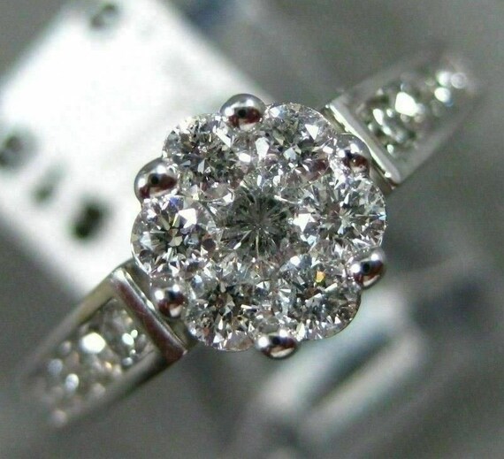 Estate Wide .90Ct Diamond 14Kt White Gold Flower … - image 1