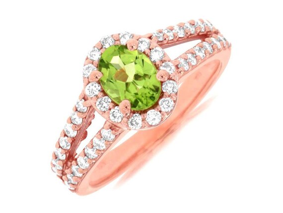 1.50Ct Diamond and Aaa Peridot 14Kt Rose Gold Ova… - image 1