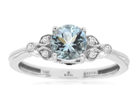 Estate .55Ct Diamond & Aaa Aquamarine 14Kt White … - image 1