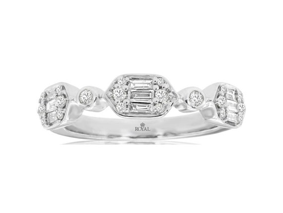 Estate .44ct Diamond 14k White Gold 3d Round & Ba… - image 1