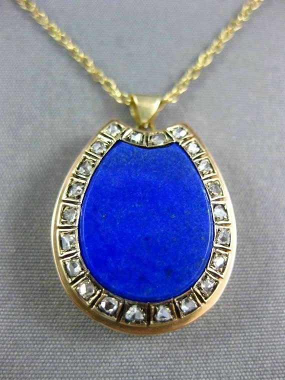 Antique .25Ct Diamond and Aaa Lapis 14K Yellow Go… - image 3