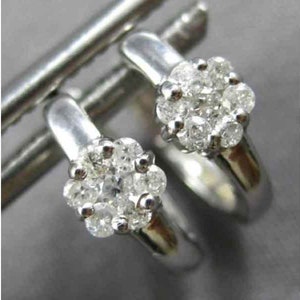 Estate Small .10ct Diamond 14k White Gold Invisible Huggie Hoop Hanging Earrings #27908