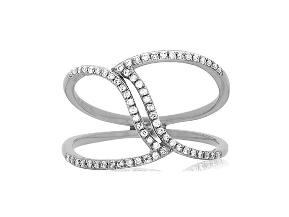 Estate Wide .20ct Diamond 14kt White Gold 3d Cris… - image 1