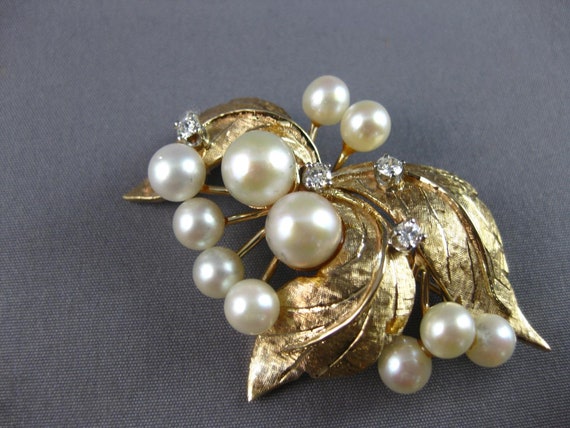 Antique Large .32Ct Diamond & South Sea Pearl 14K… - image 3