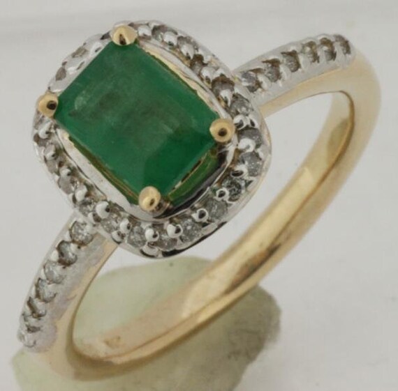 Estate 1.42Ct Diamond  AAA Emerald 14Kt Yellow Go… - image 1