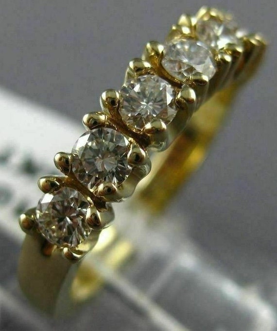 Estate 1.20Ct Diamond 14Kt Yellow Gold 7 Stone Cl… - image 1