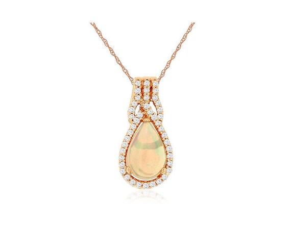 Estate .93Ct Diamond Aaa Opal 14K Rose Gold Pear … - image 1