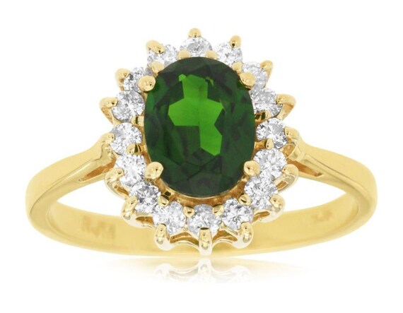 Estate Large 1.73ct Diamond & Aaa Green Garnet 14… - image 1