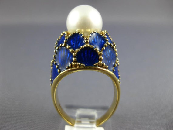 Antique Large Blue Enamel & Aaa South Sea Pearl 1… - image 6