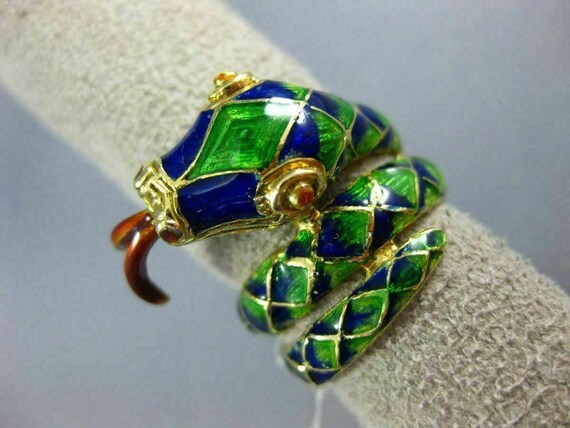 Antique Large Aaa Blue Green and Red Enamel 18K Y… - image 5