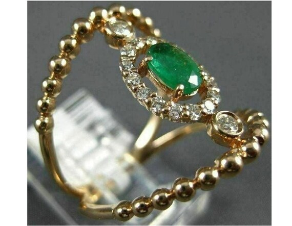 Estate Large .76Ct Diamond & Aaa Emerald 14Kt Ros… - image 1