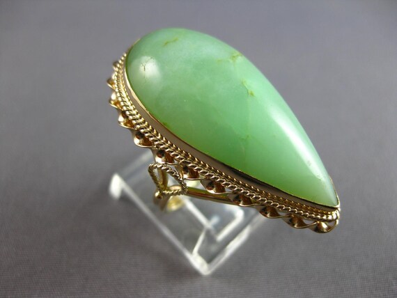 Antique Extra Large Aaa Jade 14K Yellow Gold Pear… - image 3