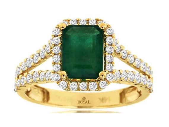 Estate 2.31ct Diamond & Aaa Emerald 14kt Yellow G… - image 1