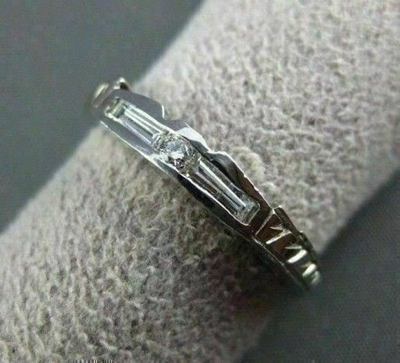 Antique .17Ct Diamond 14K W Gold 3 Stone Baguette 