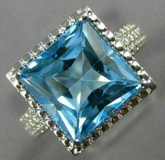 Estate Large 8.0Ct Aaa Blue Topaz 14Kt White Gold… - image 1