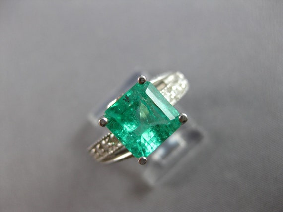 Estate Large 3.78Ct Diamond & Aaa Emerald 14Kt Wh… - image 3