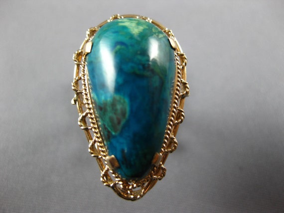 Antique Large Aaa Turquoise 14Kt Rose Gold 3D Pea… - image 3